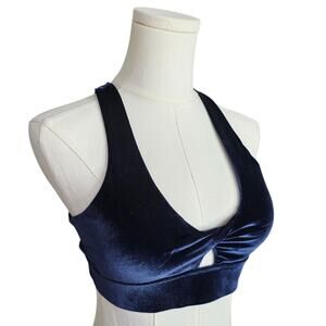 FABELETICS Navy Velvet Front Twist Crop Top
